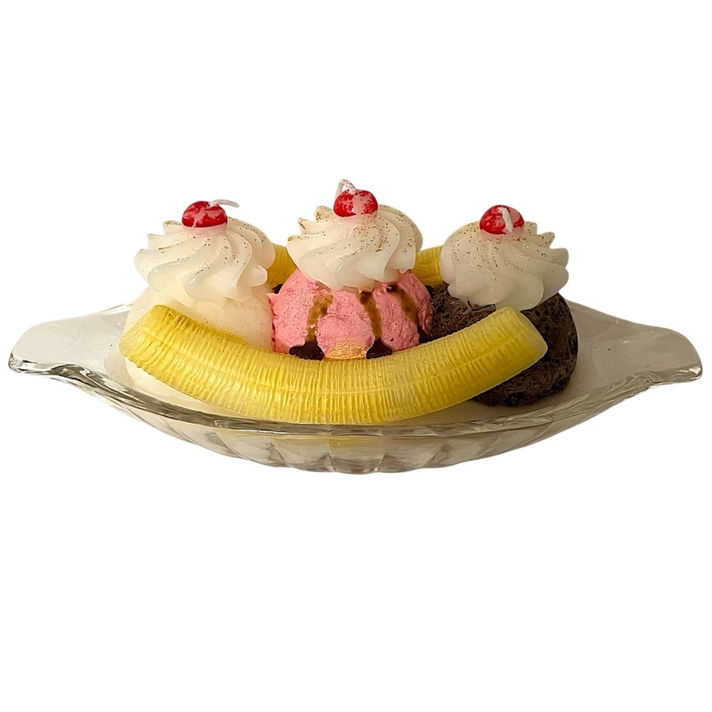 🍒 Banana Split Sundae decorative Candle - Scented Realistic Dessert Wax Figural